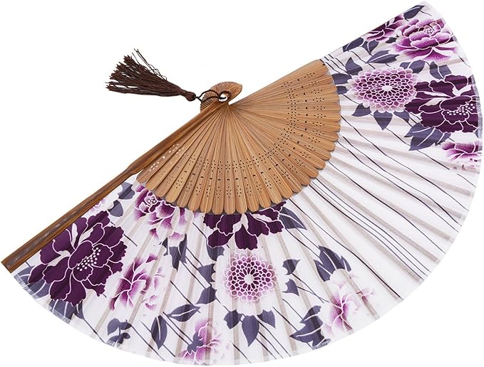 Amajiji 8.27" Hand Held Bamboo Silk Folding Fan Hand Fan, Chinese/Japanese - Image 3