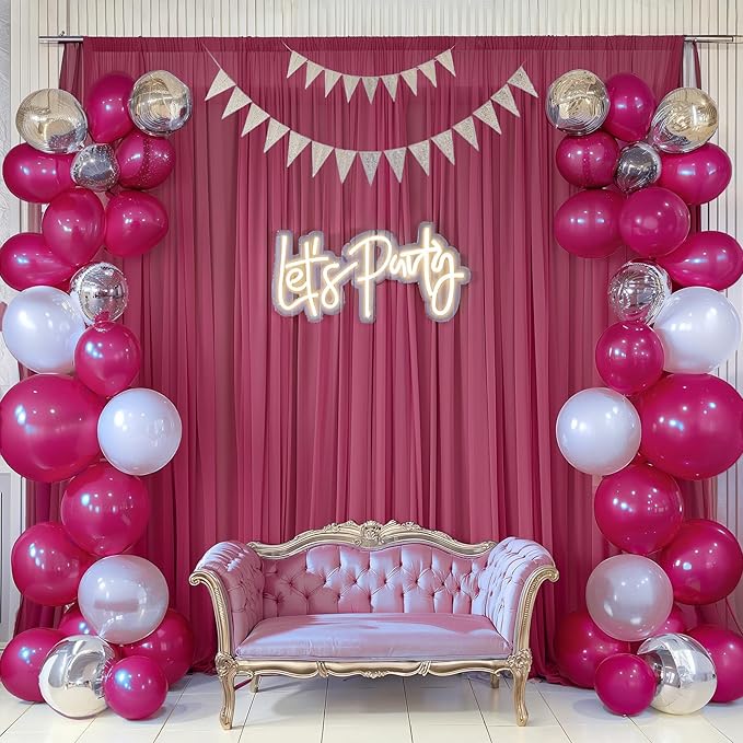 10ft x 10ft Burgundy Backdrop Curtains, Wrinkle-Free Sheer Chiffon Fabric Photo - Image 6