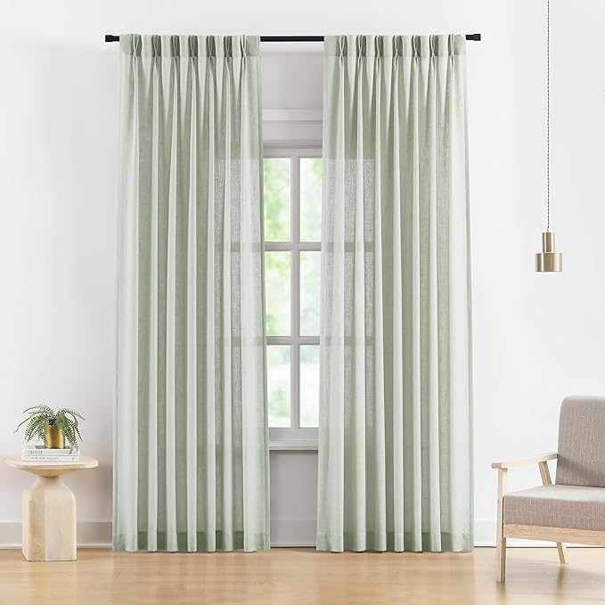 Vision Home Pinch Pleated Semi Sheer Curtains Textured Linen Blended Light by VisionHome