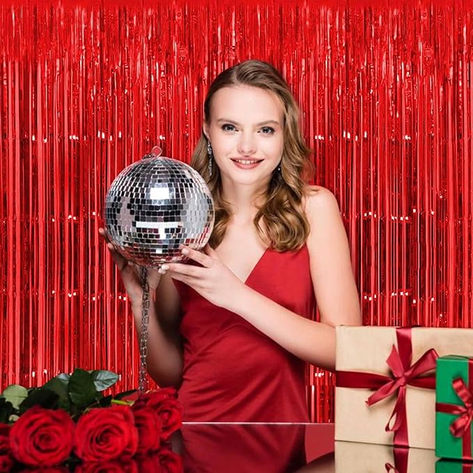 6 Pack Red Foil Fringe Curtains Backdrop, 3.28 x 8.2 Ft Metallic Streamers - Image 4
