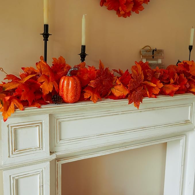 PARTY JOY 6PCS Orange Leaf Garland, 5.6Ft Halloween Garland Artificial Maple - Image 7