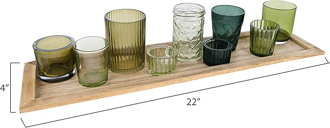 Creative Co-Op Wood Tray with 9 Green Glass Votive Holders - Image 2