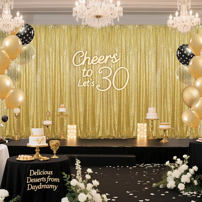 Gold Sequin Backdrop Curtain 4 Pieces 2FTx8FT Glitter Photography Backdrop - Image 3