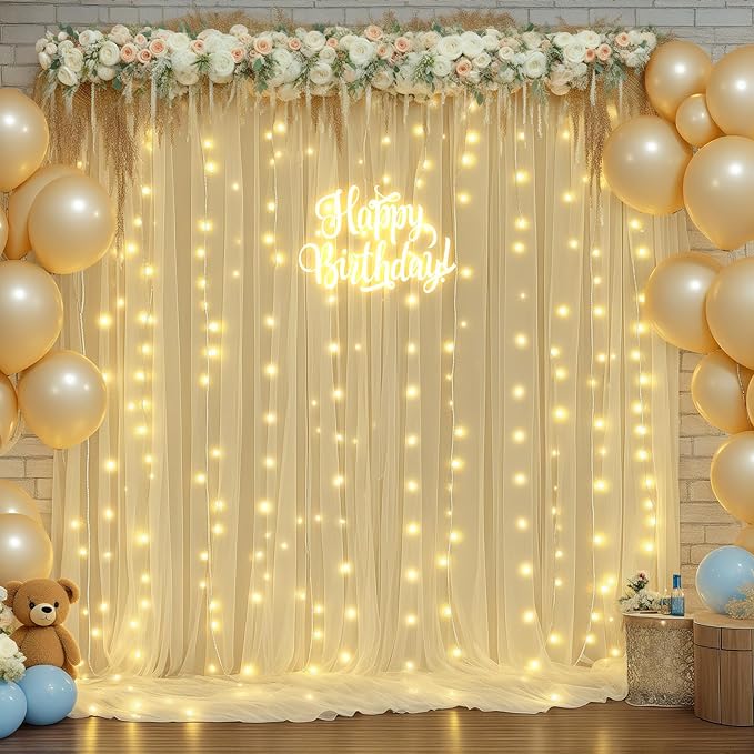 10ft x 8ft Champagne Sheer Tulle Backdrop Curtains - Image 2