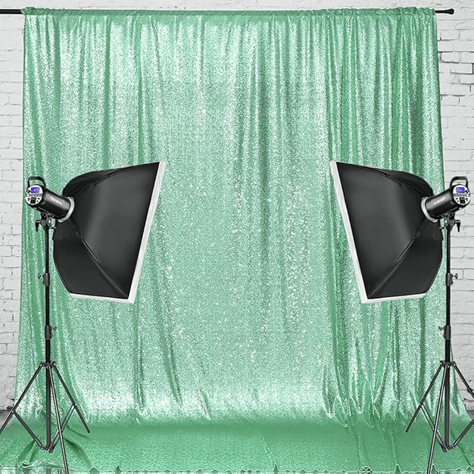 Eternal Beauty Mint Green Sequin Backdrop, 8x8 Ft Glitter Background Curtains - Image 2