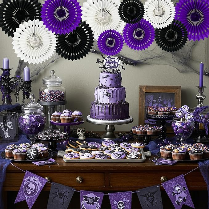 BEISHIDA Black Purple White Hanging Honeycomb Round Paper Fans Decoration Set - Image 6