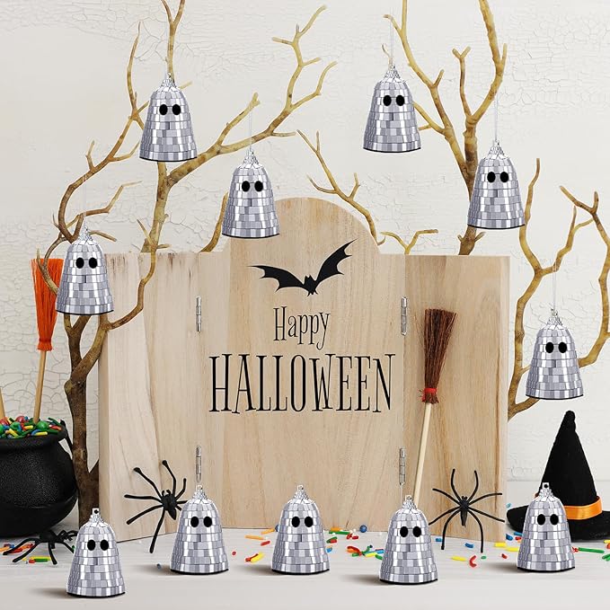 12 Pcs Halloween Disco Ghosts Decor Halloween Ornament Silver Mirror Disco - Image 5