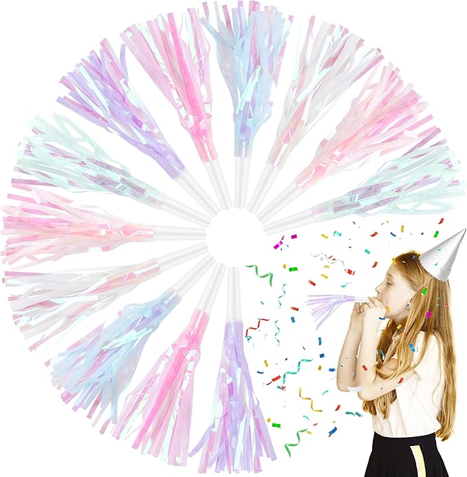 12 Pcs Party Blowers Glitter Noise Makers Metallic Fringed Party Horns by Twavang