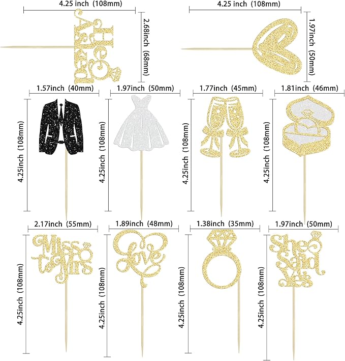 Gyufise 30Pcs She Said Yes Cupcake Toppers Glitter Diamond Ring I Do Love - Image 2