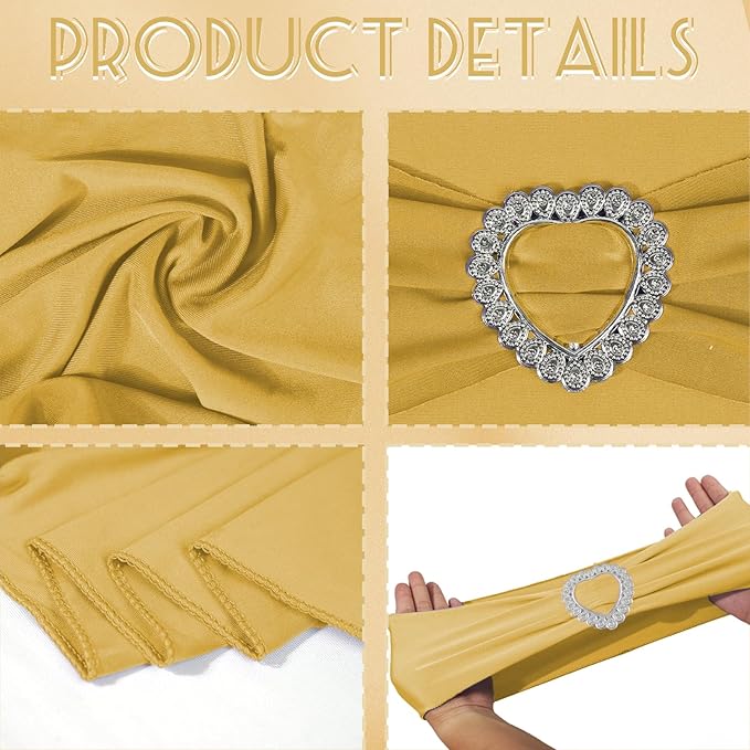 100PCS Spandex Stretch Gold Chair Sashes Bows Universal Elastic Chair Cover - Image 3