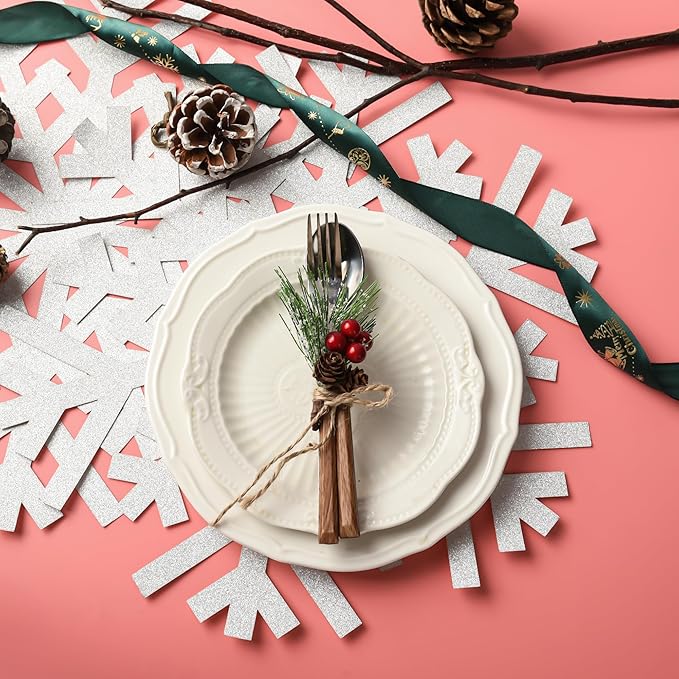 60Pcs Snowflake Paper Placemats Christmas Sliver Glitter Disposable Place Mats - Image 7