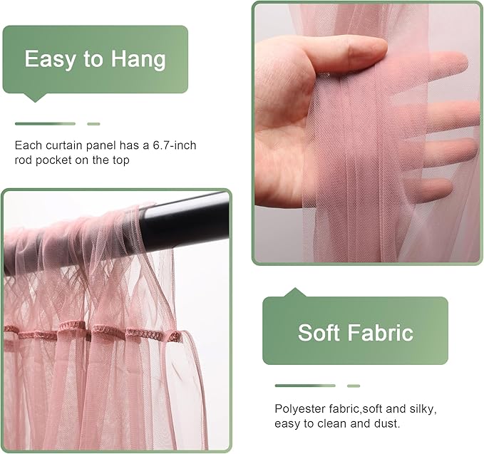 Tulle Backdrop Curtain with Lights String 10FT X 8FT Dusty Rose Sheer Tulle - Image 4