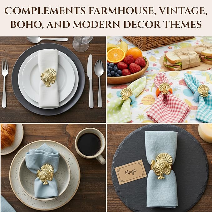 Set of 12 Turkey Napkin Rings for Thanksgiving Table Decor | Premium Metal - Image 5