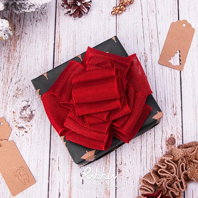 Ribbli Red Burlap Wired Ribbon, 2-1/2” Inch x Continuous 20 Yard, Big Bows - Image 3