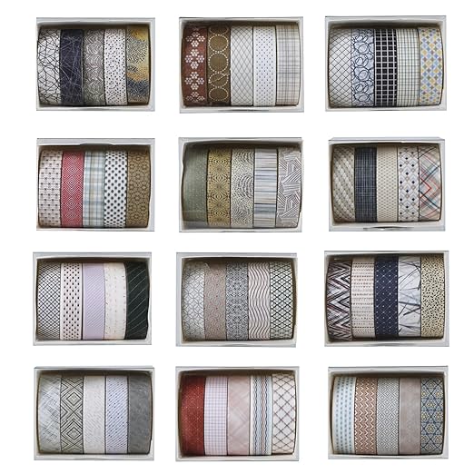 YUBBAEX 60 Rolls Value Washi Tape Pack Retro Arts Masking Tape Basic Patterns - Image 3