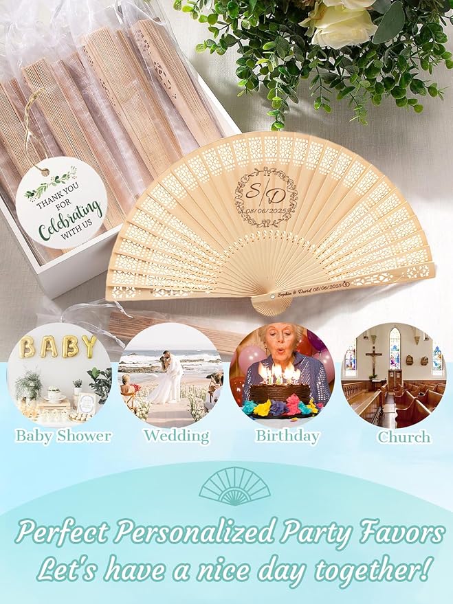 30Pcs Personalized Folding Hand Fans Custom Engraved Summer Wedding Fans - Image 7