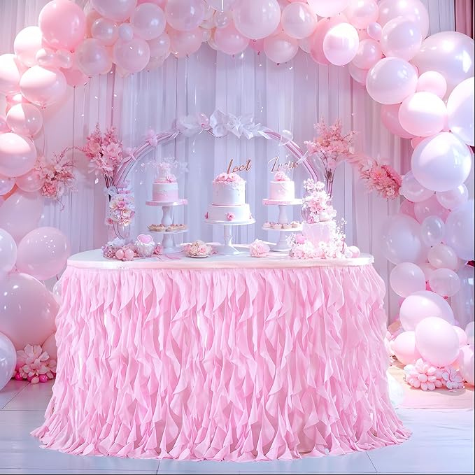 Partisky Pink Tulle Curly Willow Table Skirt - Image 8