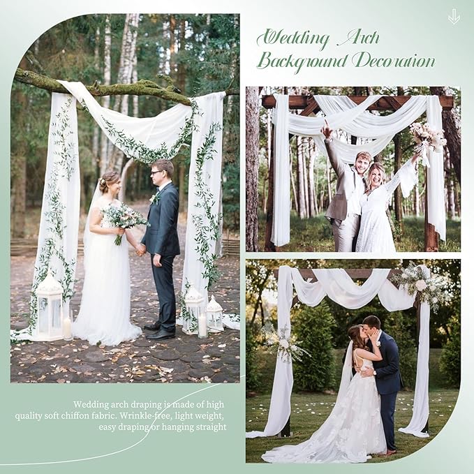 Wedding Arch Draping Fabric, 8 Panels 28" x 20ft White Sheer Chiffon Curtain - Image 6
