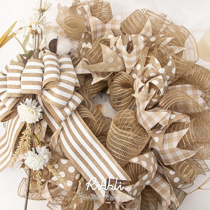 Ribbli 2 Rolls Burlap Mesh Ribbon, 10 inch x 30 feet Each Roll, Natural - Image 4