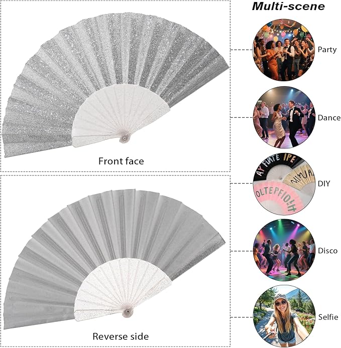 24 Pack Handheld Fan, Folding Hand Glitter fan - Image 6