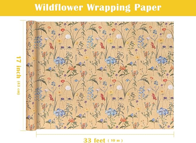 WRAPAHOLIC Kraft Floral Wrapping Paper Roll - Image 3
