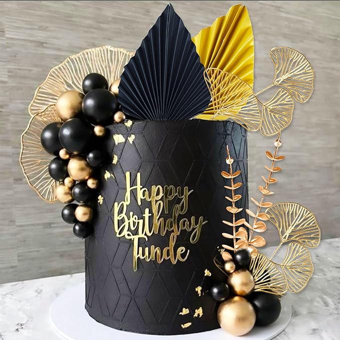 Boho Cake Topper Black Gold Ball Cake Top Man Cake Decorations Roar 1920s Cake - Image 3