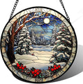 Stained Glass Window Hanging Christmas Tree Winter Snow Night Scenery Large by DASTOLL