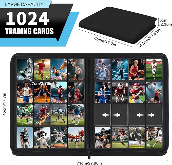 1000+ Pockets Trading Card Binder, 16 Pockets Zipper Binder Card Album - Image 2