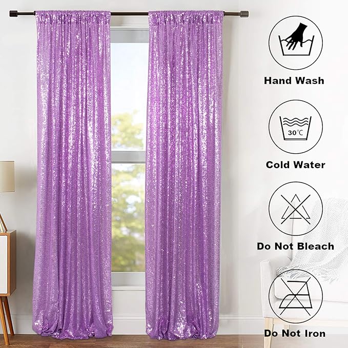 ShinyBeauty Sequin Curtains 2 Panels Sparkling Lavender Glitter Photo Backdrop - Image 7