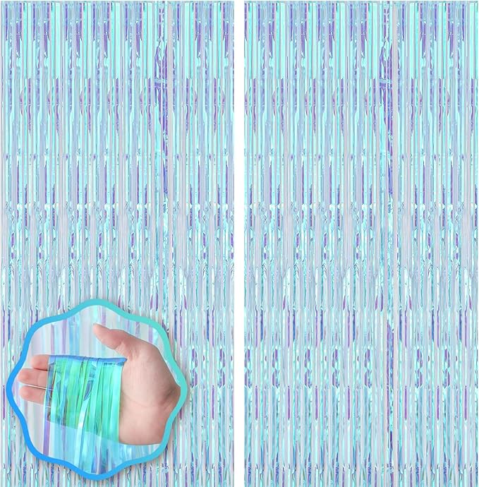 2 Pack 3.3x8.2 Feet Neon Iridescent Foil Fringe Backdrop Curtains, Tinsel by Voircoloria