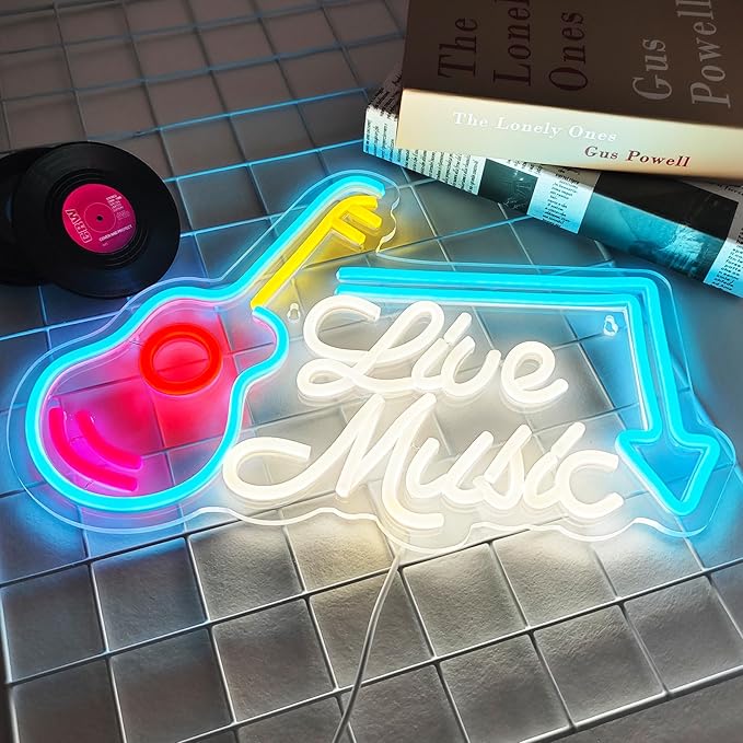Live Music Neon Sign Led Wall Music Decor Man Cave Neon Light Up Signs Wall Art - Image 2
