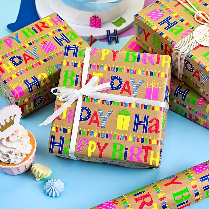 Yarcony Kraft Birthday Wrapping Paper Mini Roll, Gift Wrapping Paper, - Image 5