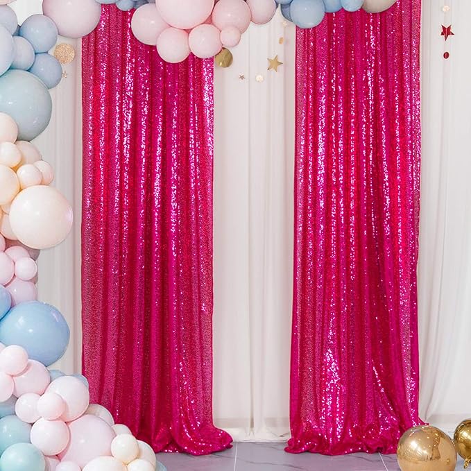 ShinyBeauty Sequin Curtains Hot Pink 2FTx8FT 4 Panels Sequin Photo Backdrop - Image 5