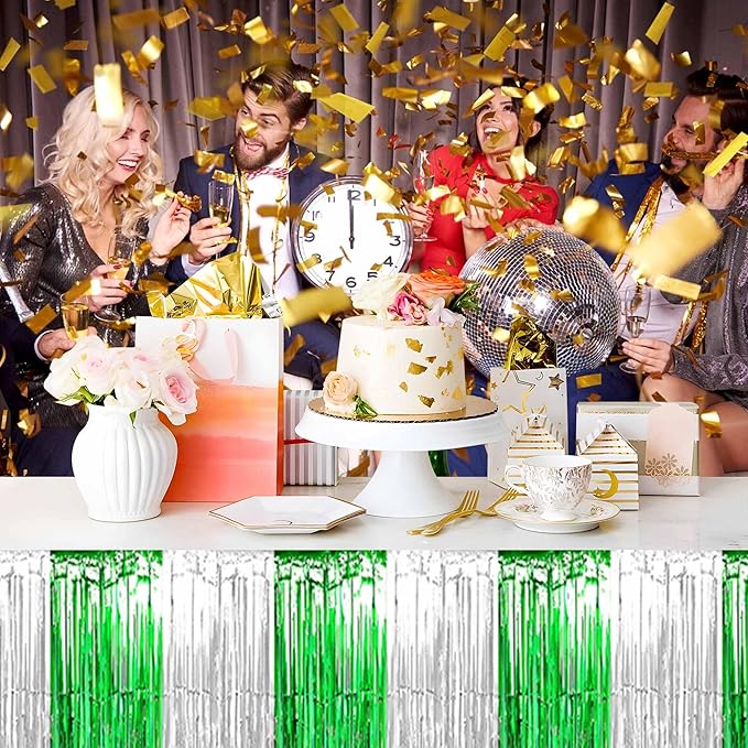3 Pack 29 x108 Inch Silver Green Foil Fringe Table Skirts Metallic Banner - Image 6