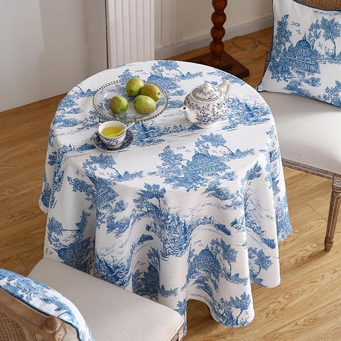 patdrea Designer Vintage Linen Small Round Tablecloth, Cya Ancient Castle and - Image 3