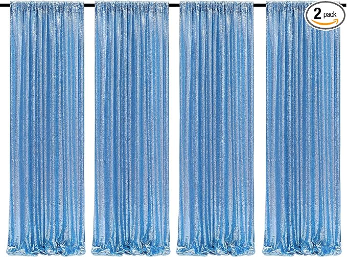 Poise3EHome Baby Blue Sequin Backdrop Curtains, 4 Panels 2FTx8FT Glitter by Poise3EHome