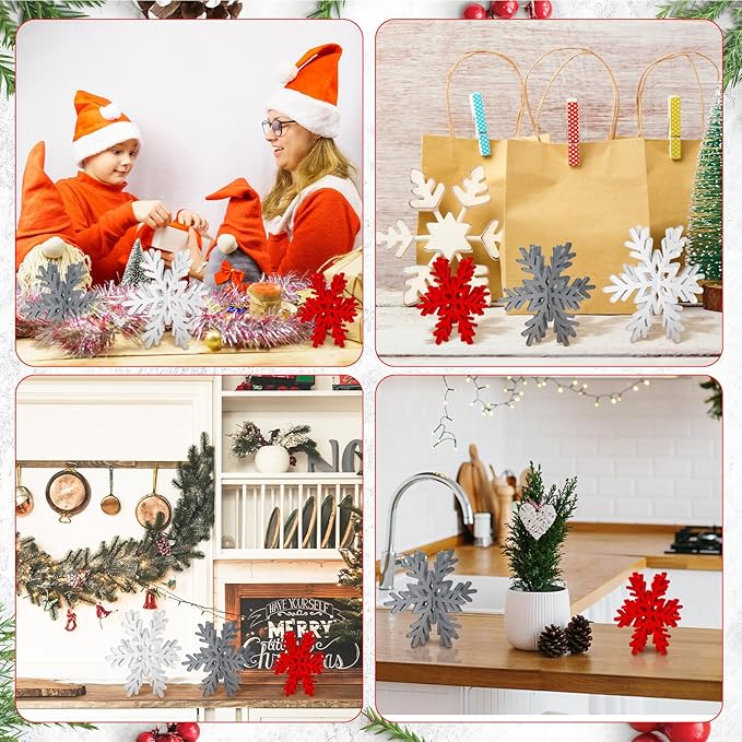 Qunclay 20 Pcs Wooden Snowflake Decorations 3D Snowflake Tabletop Decor - Image 7