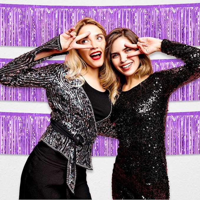 3 Pack 10 Feet Light Purple Foil Fringe Garland Metallic Tinsel Streamers - Image 5