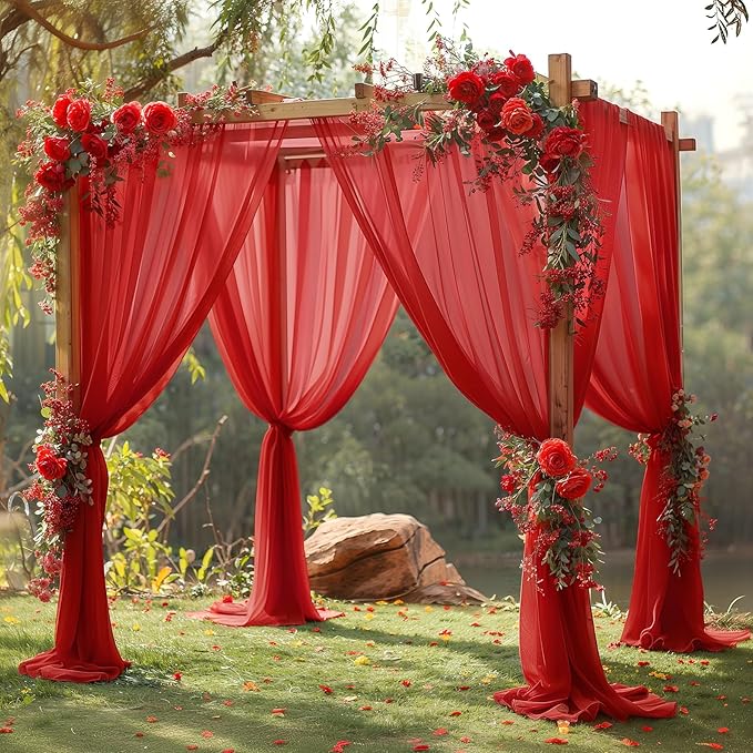 10ft x 10ft Red Backdrop Curtain Drapes, Wrinkle-Free Sheer Chiffon Fabric - Image 2
