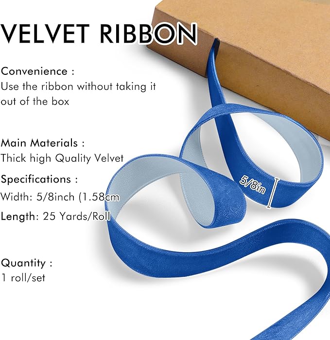 Royal Blue Velvet Ribbon 5/8'' 25 Yards - Image 2