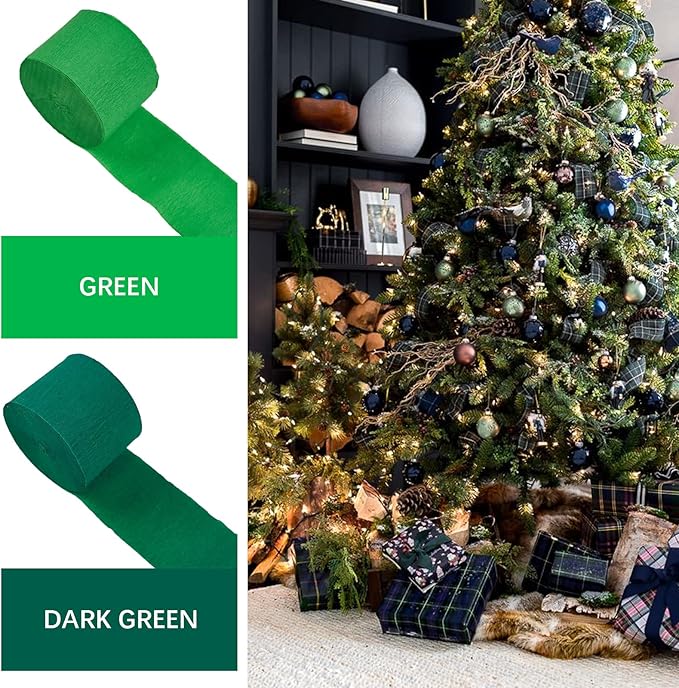 PartyWoo Crepe Paper Streamers 4 Rolls 328ft, Shades of Green - Image 3