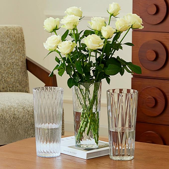 2 Clear Crystal Plastic Flower Vase, 10.2" Acrylic Rose Bouquet Vases - Image 8