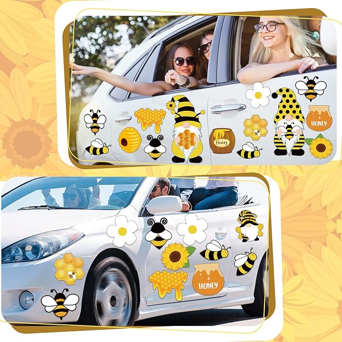 Xuhal 25 Pcs Bee Decor Refrigerator Magnets Happy Bee Gnome Sunflower Magnetic - Image 6