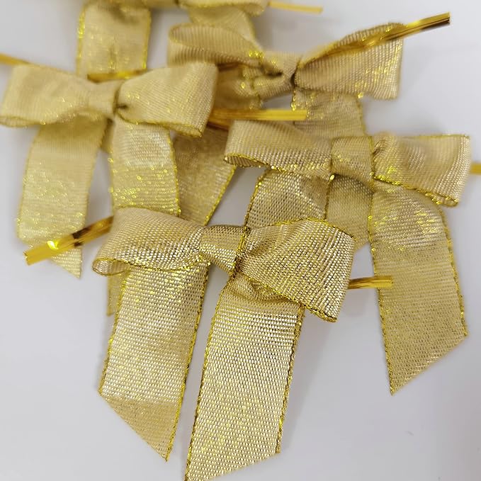 50pcs 2-1/2" Metallic Gold Bows - Image 5