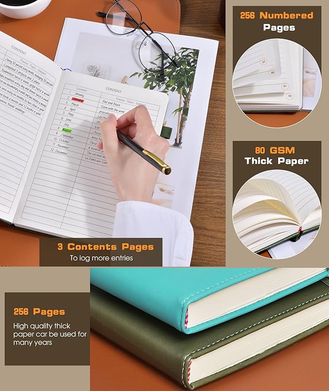 Lined Journal Notebook for Women Men, 256 Numbered Pages Hardcover Leather - Image 4
