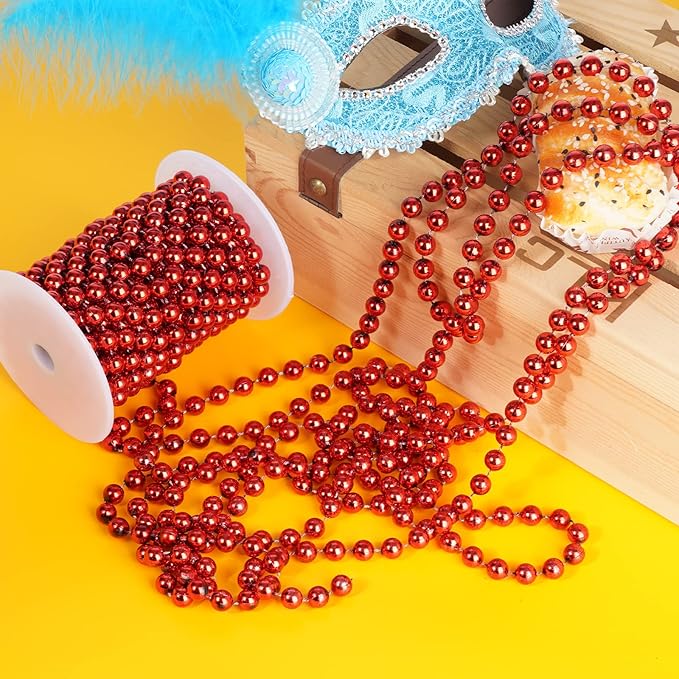 Faux Red Pearl Beads Garland - 10mm Christmas Tree Beads - Image 3
