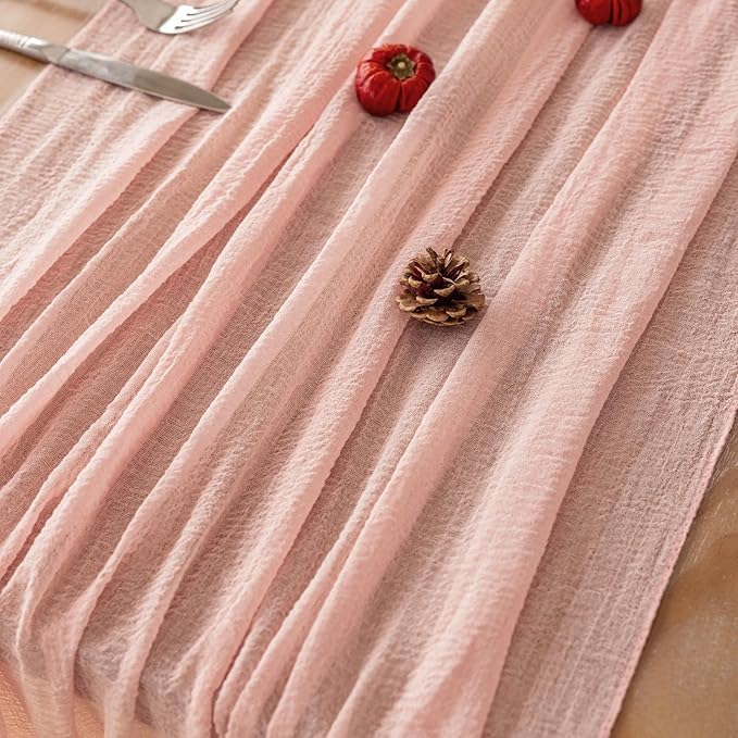 Keketo Pink Table Runner Cheese Cloth Rustic Gauze Cheesecloth Table Runner 120 - Image 2
