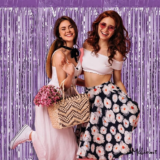 4 Pack Light Purple Fringe Curtain Backdrop, 3.2Ft x 6.6Ft Metallic Tinsel Foil - Image 3
