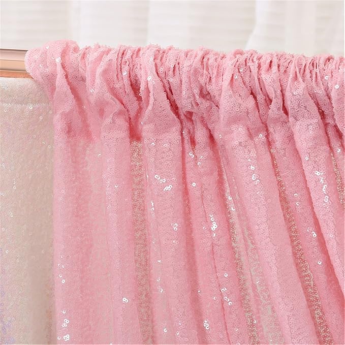 Eternal Beauty Pink Sequin Backdrop, 10x10 Ft Glitter Background Curtains - Image 5