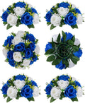 BLOSMON Royal Blue Artificial Flowers: 6 Pcs Fake Roses Flower Ball Centerpieces by Blosmon